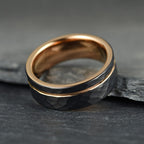 The Mantle – Black Tungsten Ring With Hammered Black Finish & Rose Gold (8mm)