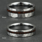 The Tyra – Silver Hammered Tungsten Ring With Crushed Dinosaur Bone (6mm, 8mm)