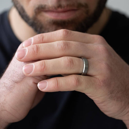 The Apex – Brushed Silver & Black Tungsten Ring