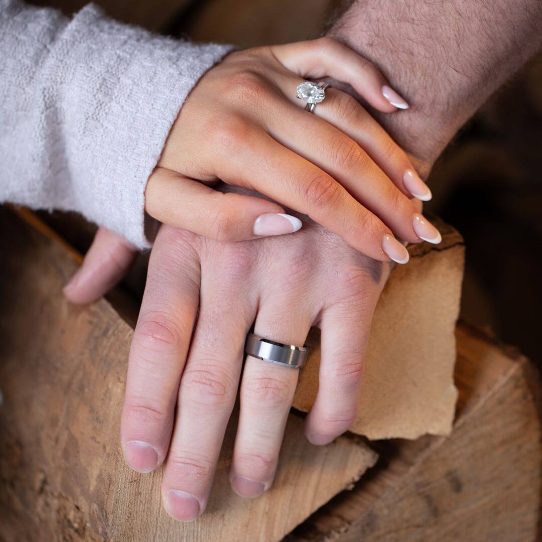 The Apex – Brushed Silver & Black Tungsten Ring