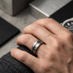 The Astra – Silver Hammered Tungsten Ring With Crushed Meteorite (4mm, 6mm, 8mm)