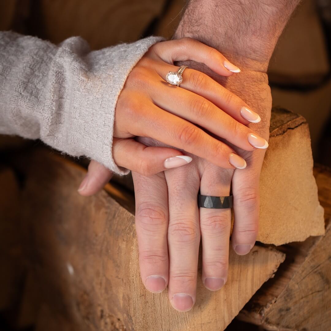 The Crucible - Hammered Black & Rose Gold Tungsten Ring (8mm)