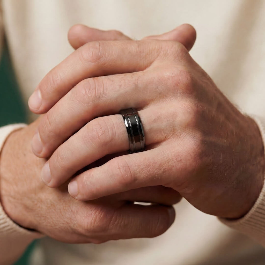 The Duet - Polished Black Tungsten Ring (6mm, 8mm)