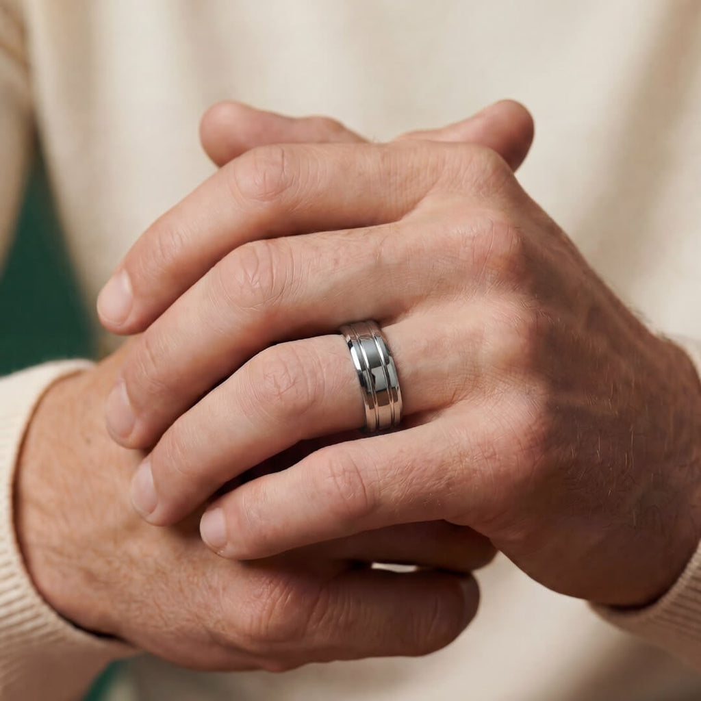 The Duet - Polished Silver Tungsten Ring (6mm, 8mm)