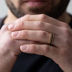 The Eclipse – Rose Gold Smooth Tungsten Ring With Crushed Meteorite Inlay (8mm)