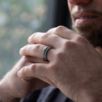 The Eclipse – Silver Smooth Tungsten Ring With Crushed Meteorite Inlay (4mm, 6mm, 8mm)