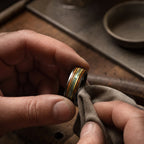 The Horizon – Black & Gold Tungsten Ring With Abalone Shell & Wood (6mm, 8mm)
