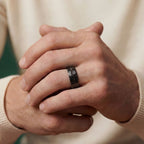 The Nebula – Black Hammered Tungsten Ring With Crushed Meteorite Inlay (4mm, 6mm, 8mm)