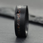 The Origin - Black Damascus Steel Ring With Crushed Meteorite & Dinosaur Bone (4mm, 6mm, 8mm)