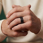 The Origin - Black Damascus Steel Ring With Crushed Meteorite & Dinosaur Bone (4mm, 6mm, 8mm)
