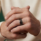 The Relic - Silver Tungsten Ring With Crushed Meteorite & Dinosaur Bone (6mm, 8mm)