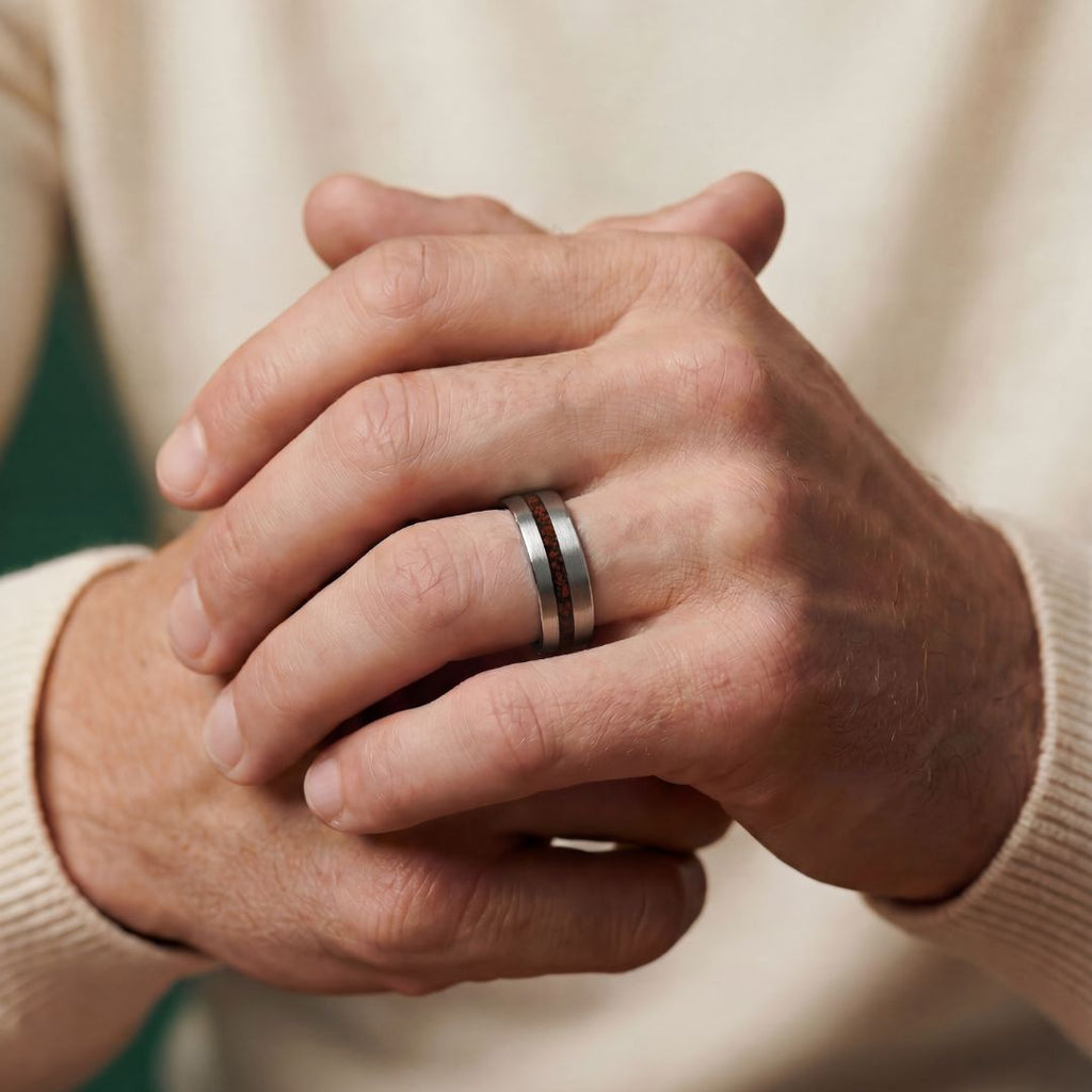 The Terra – Silver Smooth Tungsten Ring With Crushed Dinosaur Bone (6mm, 8mm)