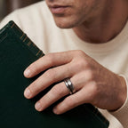 The Tyra – Silver Hammered Tungsten Ring With Crushed Dinosaur Bone (6mm, 8mm)