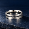 The Nova silver tungsten ring with meteorite inlay, flat view, 6mm width