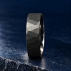The Blackstone black tungsten ring, upright side view