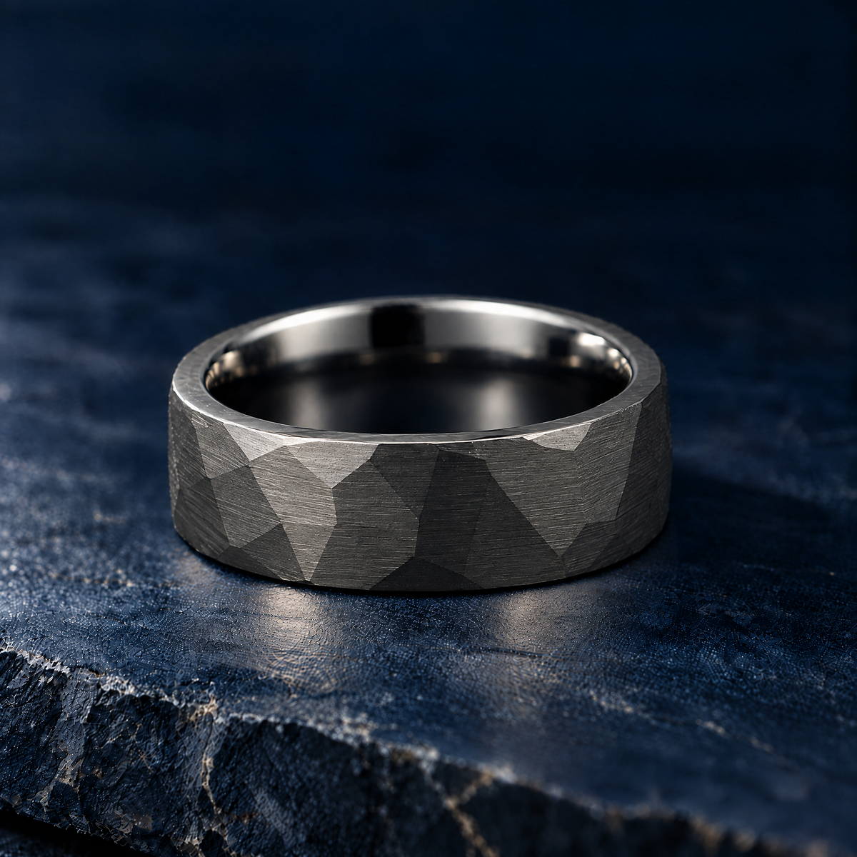 The Blackstone black tungsten ring, flat view, 8mm width