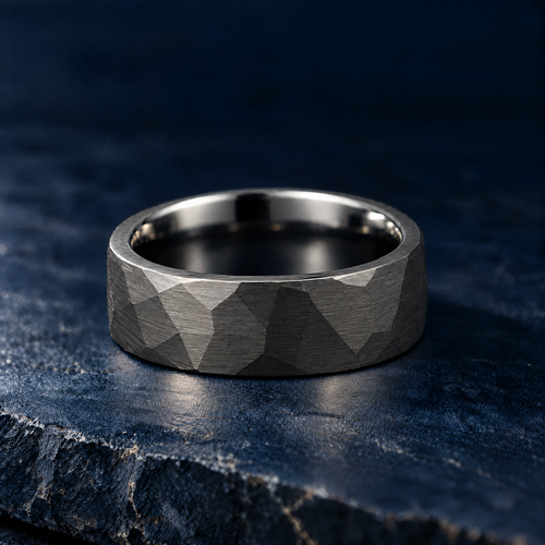 The Blackstone black tungsten ring, flat view, 8mm width