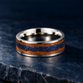 The Canyon silver titanium ring with sandstone wood inlay, flat view, 8mm width