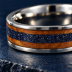 The Canyon silver titanium ring, close-up of the sandstone wood inlay
