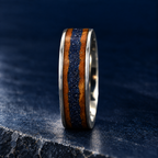 The Canyon silver titanium ring with sandstone wood inlay, upright side view