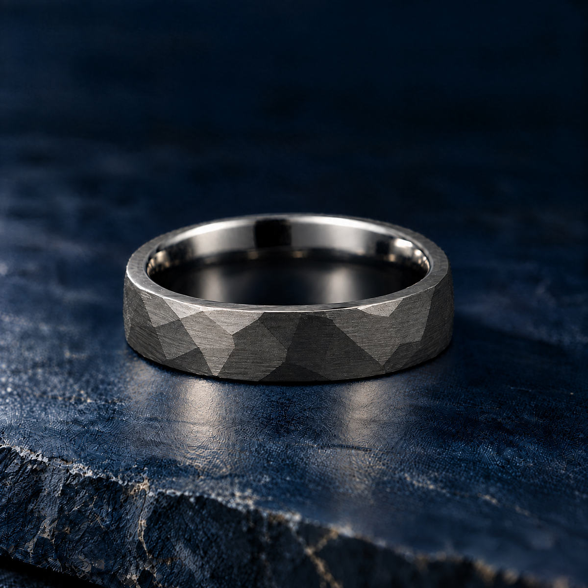 The Blackstone black tungsten ring, flat view, 6mm width