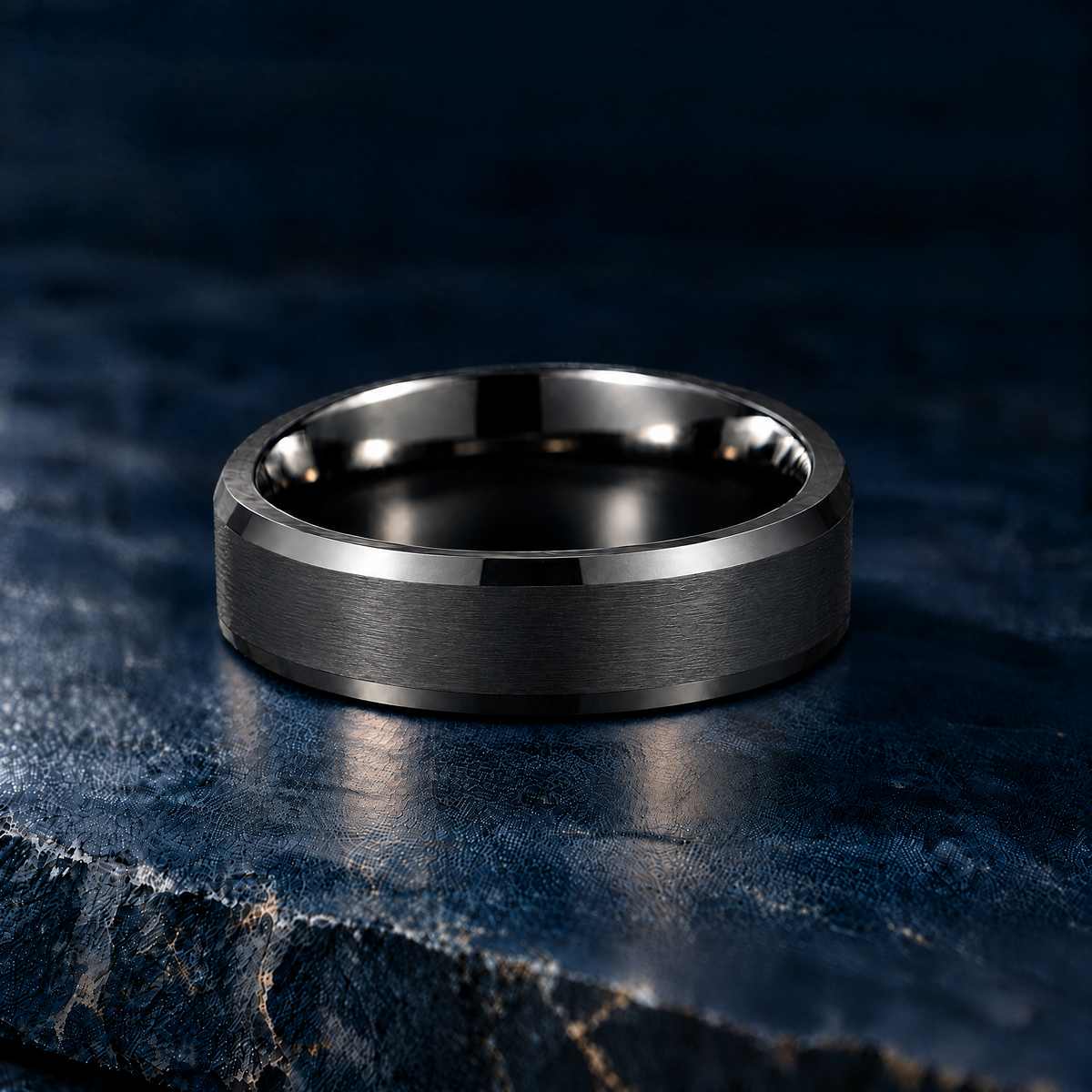 The Keystone black tungsten ring, flat view, 6mm width