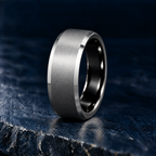 The Keystone silver and black tungsten ring, standing view