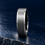 The Keystone silver and black tungsten ring, upright side view