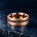 The Starfall rose gold tungsten ring with meteorite inlay, flat view, 8mm width