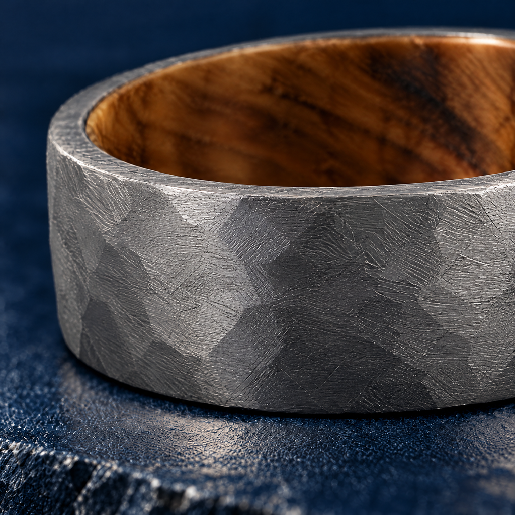 The Cooper hammered finish and whiskey barrel oak lining, close-up detail