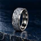 The Lodestar titanium ring with meteorite effect inlay, angled view