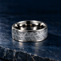 The Lodestar 8mm titanium meteorite effect ring, front view
