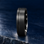 The Furrow black tungsten ring, side view
