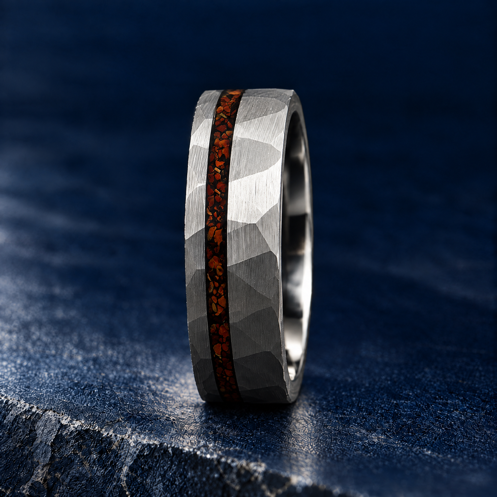 The Lyme silver tungsten ring, side view