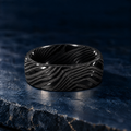 The Orion black Damascus steel ring, 8mm width