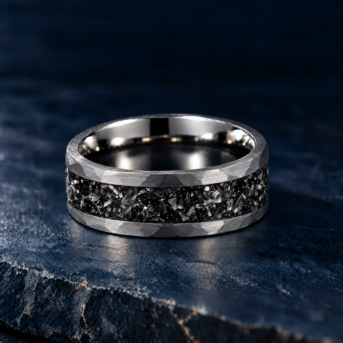 The Perseid tungsten ring with meteorite effect inlay, 8mm width