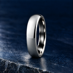 The Sovereign polished silver tungsten ring, side view